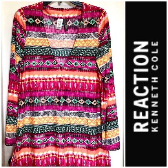 KENNETH COLE REACTION - L Sz L EUC Swimsuit Coverup/Tunic Top/V-Neck/Long Sleeve - Picture 1 of 16